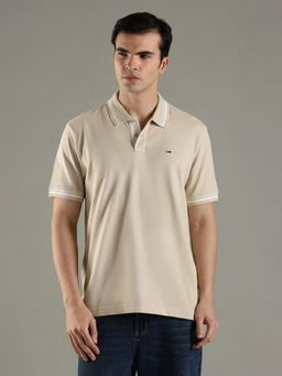 Tommy Hilfiger - Solid Regular Fit Cotton Beige Polo T-Shirt