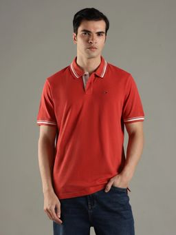 Tommy Hilfiger - Solid Regular Fit Cotton Red Polo T-Shirt