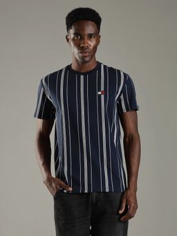 Tommy Hilfiger - Striped Regular Fit Cotton Navy Blue T-Shirt