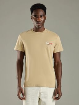 Tommy Hilfiger - Logo Slim Fit Cotton Beige T-Shirt
