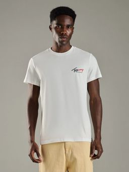 Tommy Hilfiger - Logo Slim Fit Cotton Off White T-Shirt