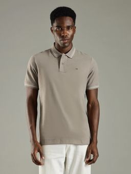 Tommy Hilfiger - Solid Regular Fit Cotton Beige Polo T-Shirt