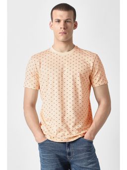 Van Heusen - Men Peach Print Crew Neck T-Shirt