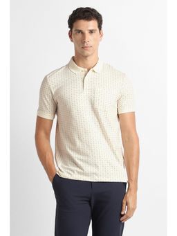 Van Heusen - Men Cream Print Polo T-Shirt