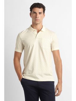 Van Heusen - Men Cream Print Cream Polo T-Shirt