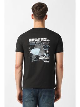 Van Heusen - Men Black Graphic Print Crew Neck T-Shirt