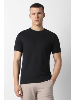 Van Heusen - Men Black Solid Crew Neck Black T-Shirt