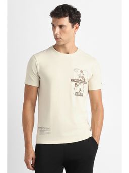 Van Heusen - Men Beige Graphic Print Crew Neck T-Shirt