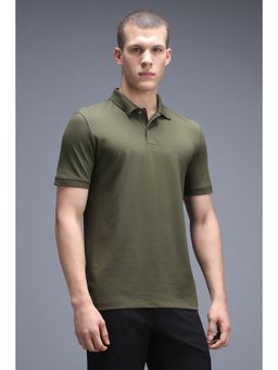 Van Heusen - Men Olive Solid Olive Polo T-Shirt