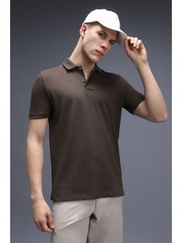 Van Heusen - Men Brown Solid Brown Polo T-Shirt