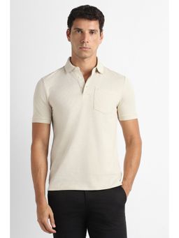 Van Heusen - Men Beige Textured Beige Polo T-Shirt