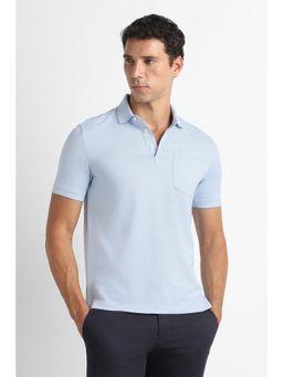 Van Heusen - Men Light Blue Textured Blue Polo T-Shirt