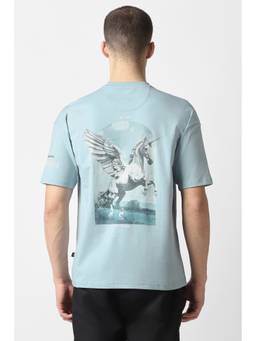 Van Heusen - Men Light Blue Graphic Print Crew Neck Blue T-Shirt