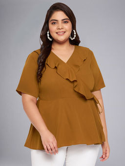 Martini - Mustard Plus Size Ruffle Wrap Peplum Curve Top