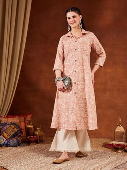 Shopping Queen - Pink Printed Collar Neck Kurta With Palazzo