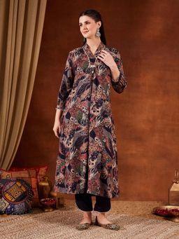 Shopping Queen - Blue Printed V-Neck Kurta And Pant