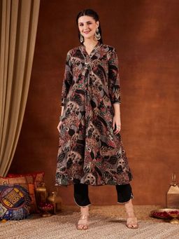 Shopping Queen - Black Printed V-Neck Kurta And Pant