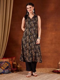 Shopping Queen - Yellow Printed Collar Neck Kurta And Pant