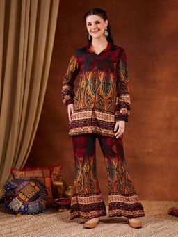 Shopping Queen - Multi-Color Paisley Collar Neck Co-ord Set
