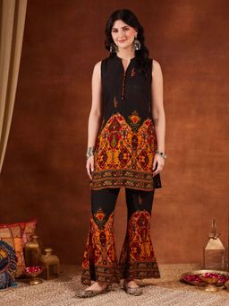 Shopping Queen - Black Printed Mandarin Neck Co-ord Set