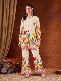 Shopping Queen - Yellow Floral Mandarin Neck Co-ord Set