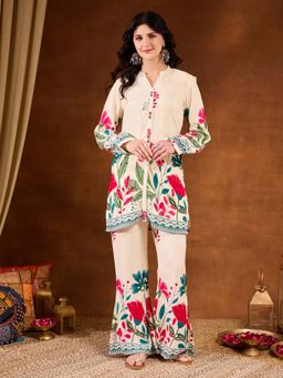 Shopping Queen - Pink Floral Mandarin Neck Co-ord Set