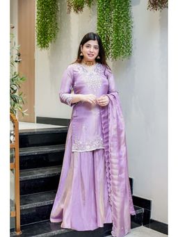 FAST FASHIONS - Purple Embellished/Sequined V-Neck Kurti Palazzo With Dupatta