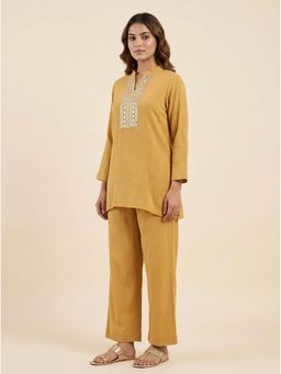 Bcz Style - Mustard Embroidered Mandarin Neck Co-ord set