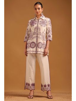 Soch - Purple Embroidered Collar Neck Co-Ord Set