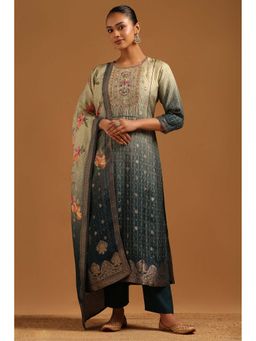 Soch - Green Embroidered Round Neck Kurta Pant With Dupatta