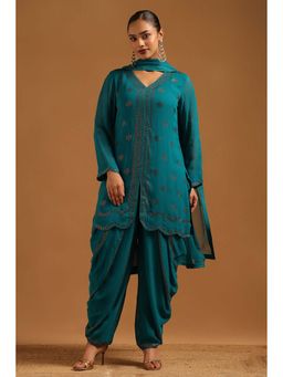 Soch - Turquoise Embellished/Sequined V-Neck Kurta Salwar With Dupatta