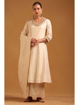 Soch - Cream Printed V-Neck Kurta Palazzo With Dupatta