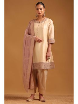 Soch - Cream Embroidered Round Neck Kurta Salwar With Dupatta