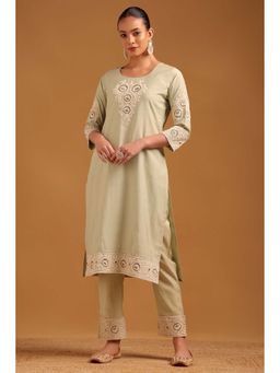 Soch - Green Embroidered Round Neck Kurta And Pant