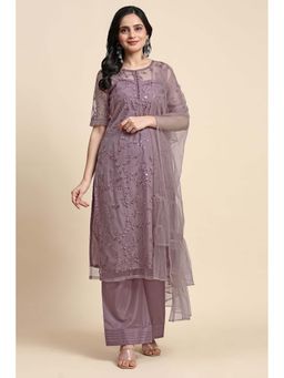 Trendmalls - Purple Embroidered Round Neck Kurta Pant With Dupatta