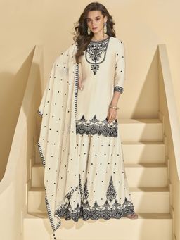 Trendmalls - Cream Embroidered Round Neck Co-ord Set