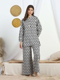 HOUSE OF COMFORT - Black Printed Mandarin Neck Co-ord Set