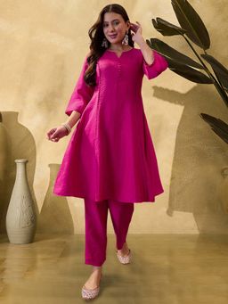KVS FAB - Pink Self Design Round Neck Kurti With Pant