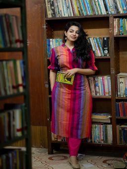 Vastara TheLabel - Multi-Color Stripes V-Neck Kurta With Pant