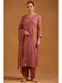 Soch - Brown Embellished/Sequined Round Neck Kurta Pant With Dupatta