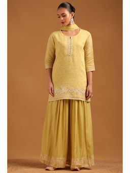 Soch - Yellow Embellished/Sequined Round Neck Kurti Palazzo With Dupatta