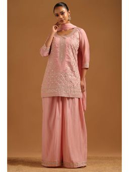 Soch - Pink Embellished/Sequined Round Neck Kurti Palazzo With Dupatta