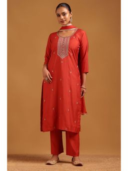 Soch - Rust Embellished/Sequined Round Neck Kurta Pant With Dupatta
