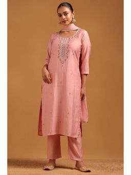 Soch - Pink Embellished/Sequined Round Neck Kurta Pant With Dupatta