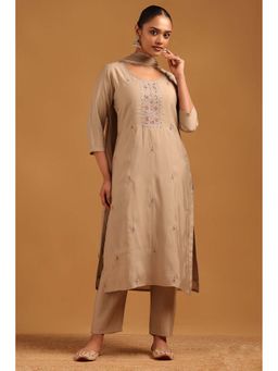 Soch - Beige Embellished/Sequined Round Neck Kurta Pant With Dupatta