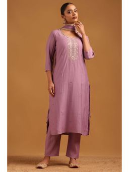 Soch - Purple Embellished/Sequined Round Neck Kurta Pant With Dupatta