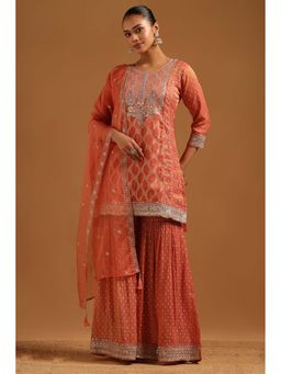 Soch - Peach Embellished/Sequined Round Neck Kurti Sharara With Dupatta