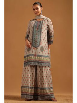 Soch - Grey Embellished/Sequined Round Neck Kurti Sharara With Dupatta