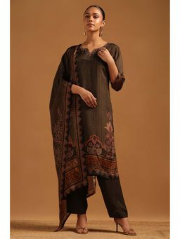 Soch - Brown Printed Round Neck Kurta Pant With Dupatta
