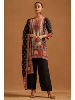 Soch - Black Printed Round Neck Kurti Pant With Dupatta